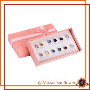 SET OF 6 Hypoallergenic Multi Color Round Solitaire Stainless Steel Earrings NWT